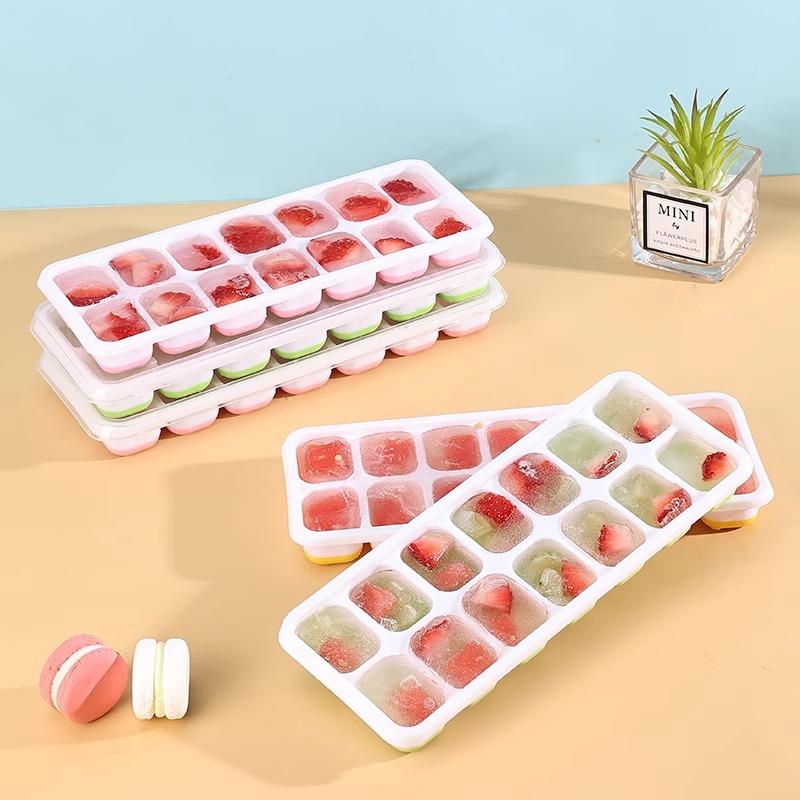 1Pcs Silicone Square 14 Cube Easy Release Ice Cube Molds Ice Cube Tray Mold With Lid Kitchen Bar Diy Iced Cocktail Freeze Tool