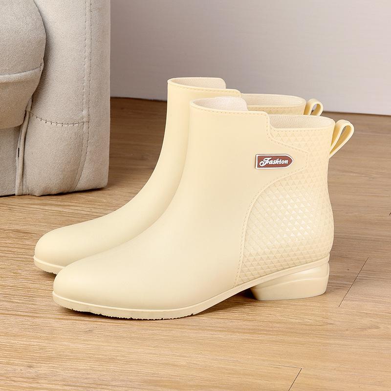 

Women s Rain Boots Mid-heel Fashion Waterproof And Warm Non-slip Rubber Shoes Plus Velvet Thick Sole Light Short Tube Rain Boots 38 бежевий