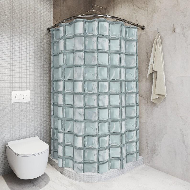 Modern Glass Block Shower Curtain - Creative Urban Design Area Art - Bathroom Decor Home Artistic Contemporary Bath Curtain