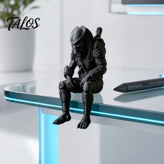 Matte Black Mecha Figurine 3D Printed Predator Figurine, Desktop Edge Sitter Statues, Mini Sci-fi Custom Statue Figure, Alien Warrior Sculpture