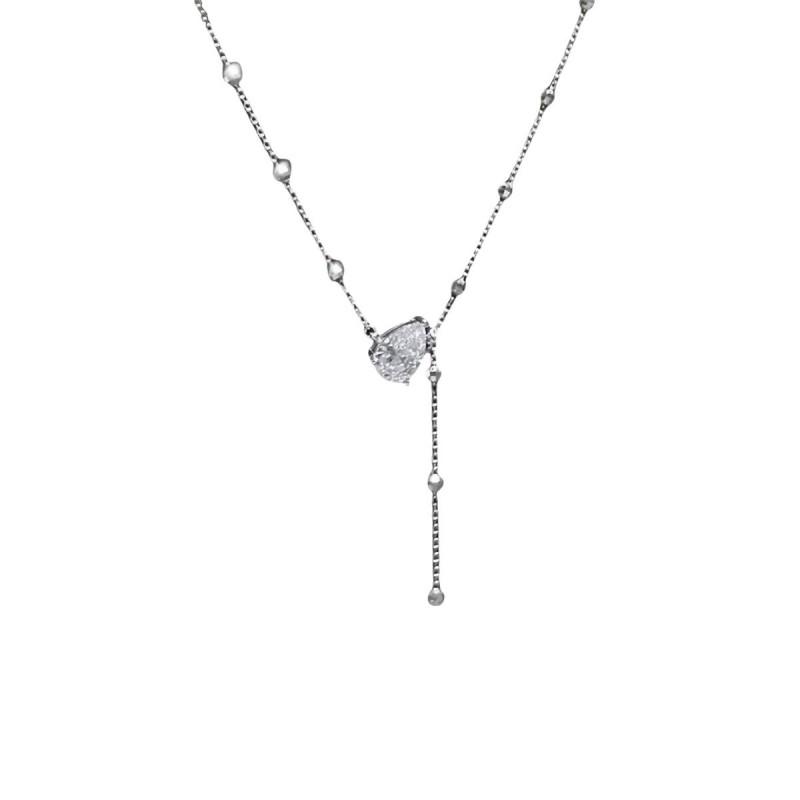 Womens Waterdrop Necklace Luxury Tassel Pendant Shiny Clavicle Chain