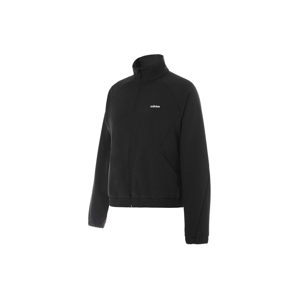 Adidas Solid Color Stand Collar Zipper Casual Long Sleeve Jacket Women jackets Black JE3579