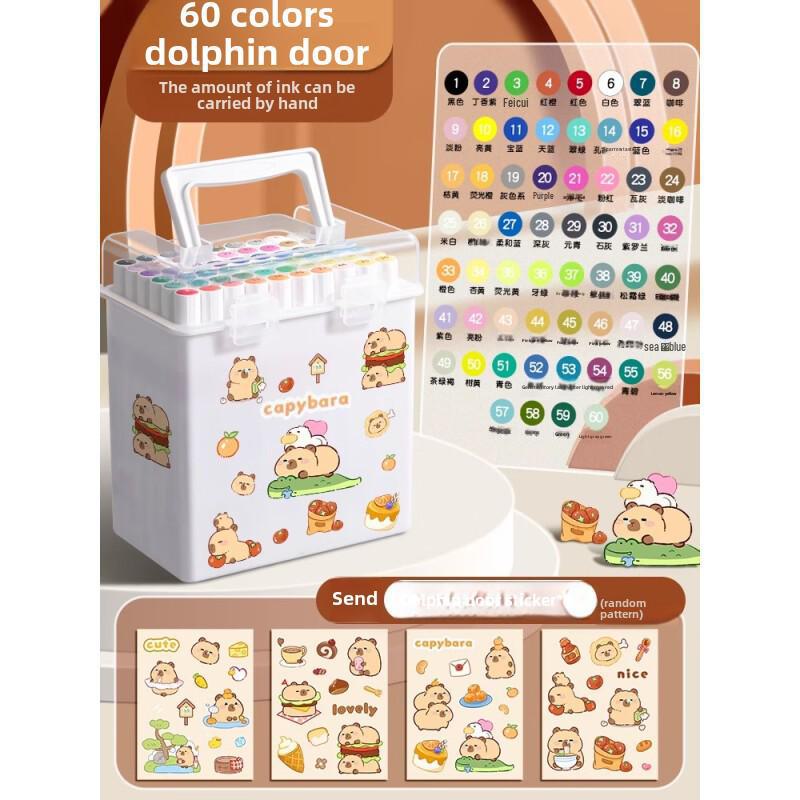 Set de markere cu acuarelă stivuibile Capybara de 80 de culori pentru studenți și copii