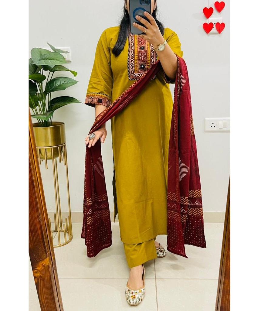 Ensemble Femme Designer Coton Kurta Pantalon Dupatta Indien Bollywood Haut Tunique Kurti Salwar Suit