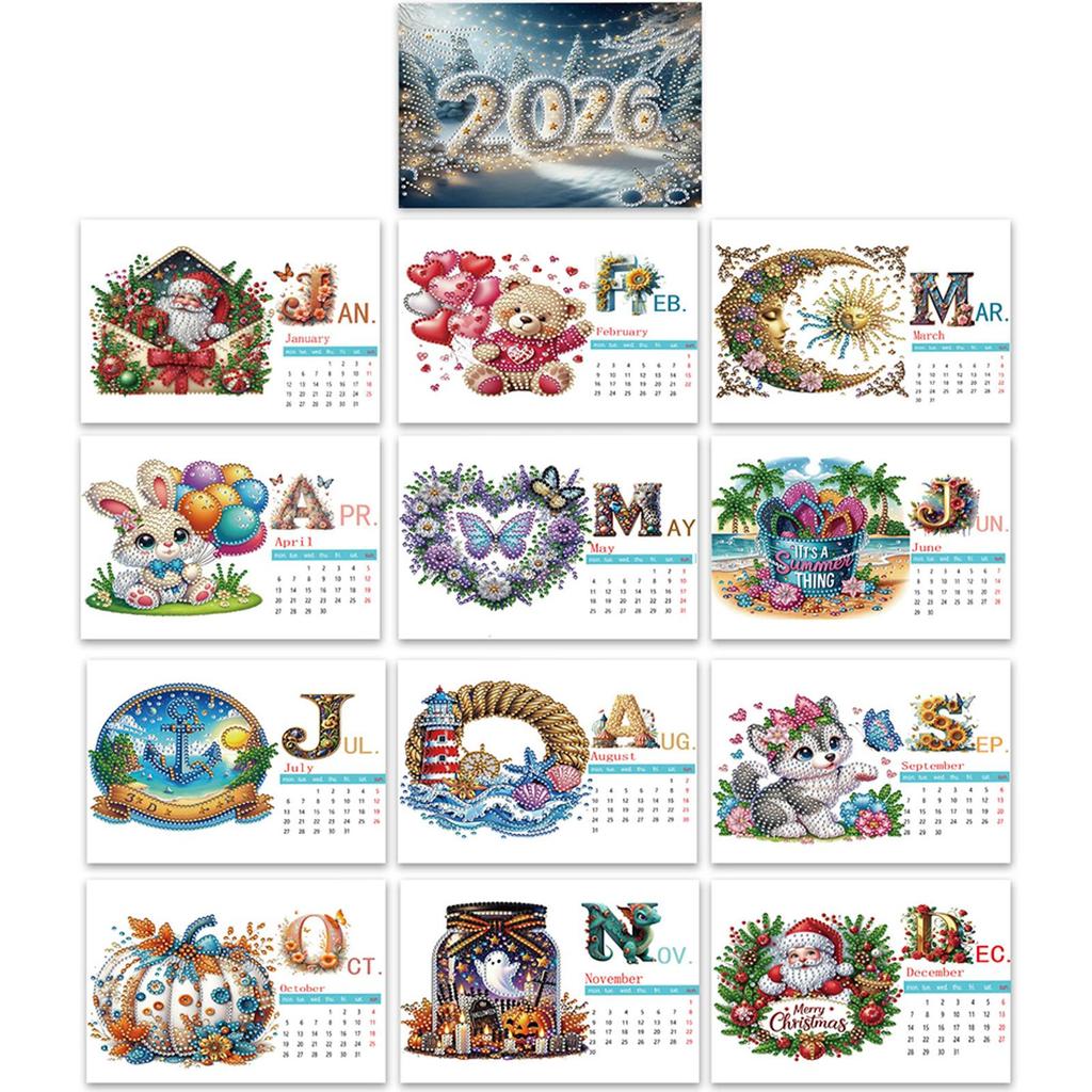 5D/DIY Calendar Diamond Painting Calendar Kit Diamond Art Paper Desk Calendar Diamond Decorations Calendar for New Year Gifts