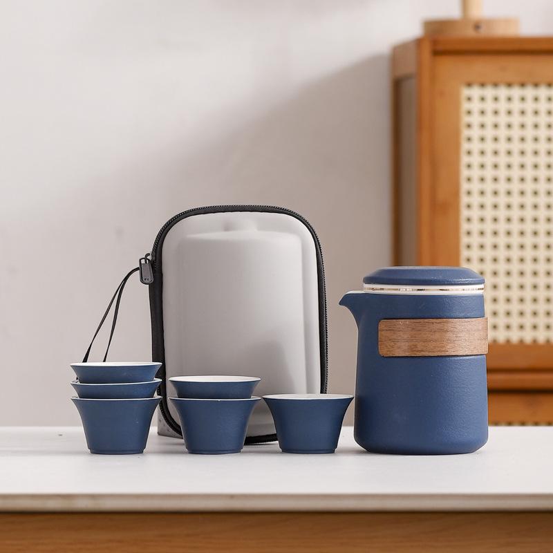 Compact Ceramic Travel Tea Set: 1 Teapot + 6 Cups for Camping or Business Gifts
