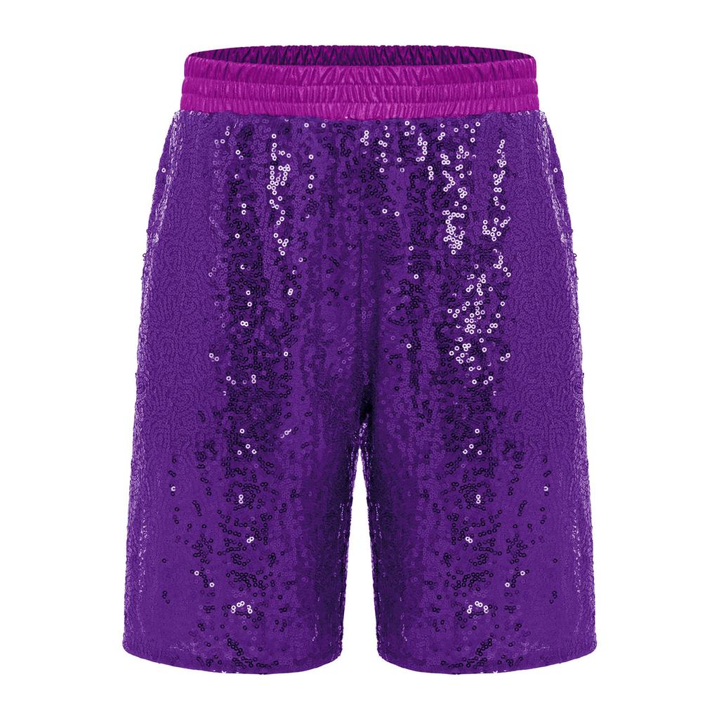 Boys Jazz Dance Stage Performance Costume Shiny Sequins Shorts Elastic Waistband Soft Lining Pockets Comfort Fit