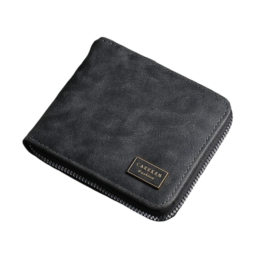 

Thin Men s Short Wallet Large Capacity Card Holder Durable PU Leather Coin Purse Travel чорний