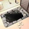 Stone Hole 2D Printed Door Mat Living Room Bedroom Kitchen Entrance Carpet Visual Hole Home Decoration Floor Mat