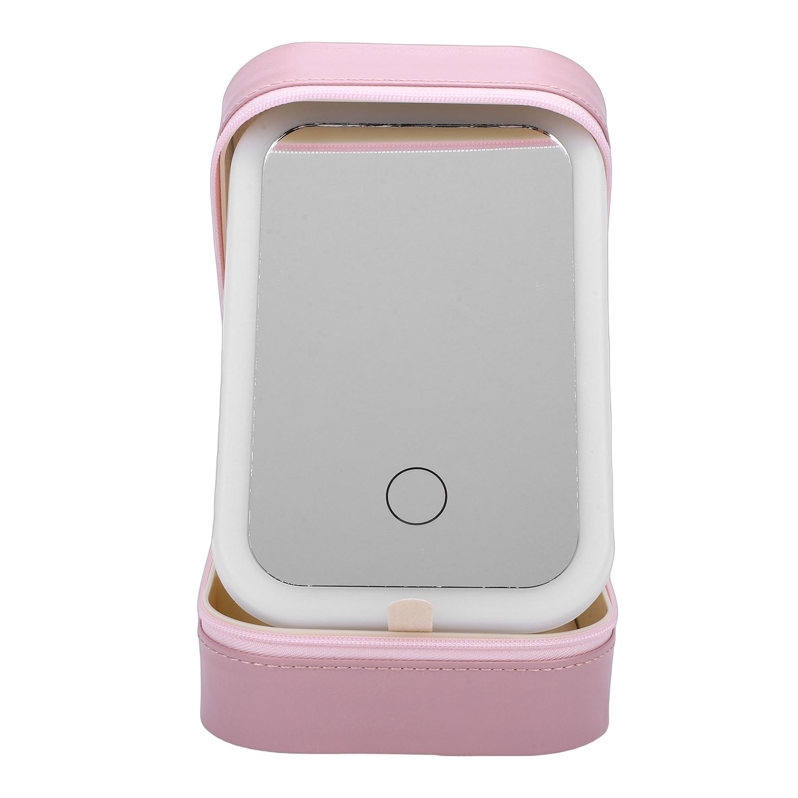 LED Travel Jewelry Case 3 Color Light Dust Proof Portable Travel Makeup Bag with LED Mirror