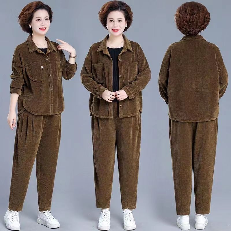 Mom's Fashionable Velvet Suit Women's Autumn and Winter Thickened Velvet Middle-aged and Elderly Casual Two-piece Set