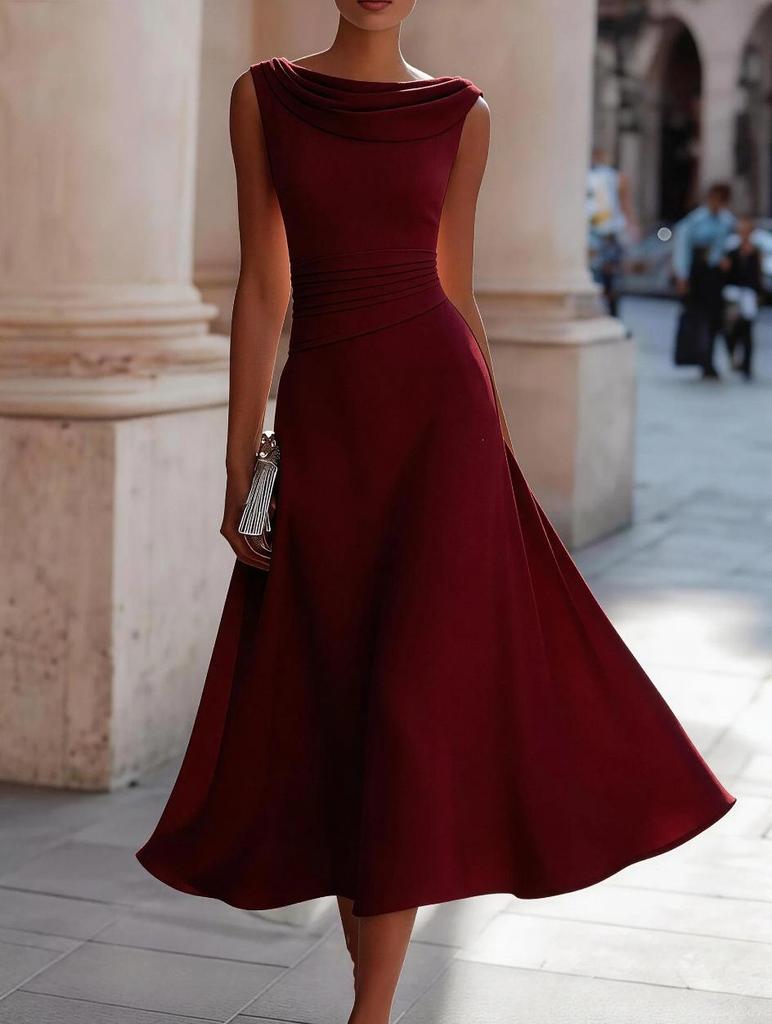 Abito Midi Estivo da Donna 2026 con Maniche a Pipistrello Senza Maniche: Formale Europeo e Americano, A vita stretta, Modellante, Design con Orlo Ampio
