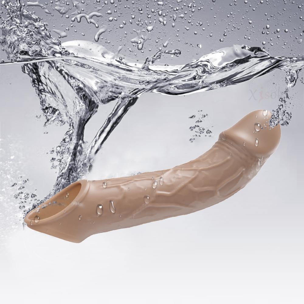 Fernbedienung, vibrierende Penisverlängerungshülse, Ejakulationsverzögerung, Penisverlängerung, wiederverwendbarer Silikon-G-Punkt-Stimulator für Paare