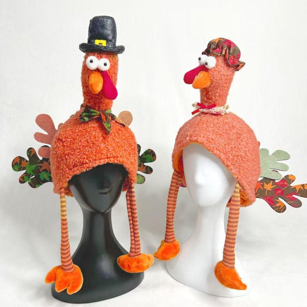 Adorable Cartoon Thanksgiving Turkey Hat High-top Orange Thanksgiving Cap Handmade Halloween Cosplay Costume Holiday