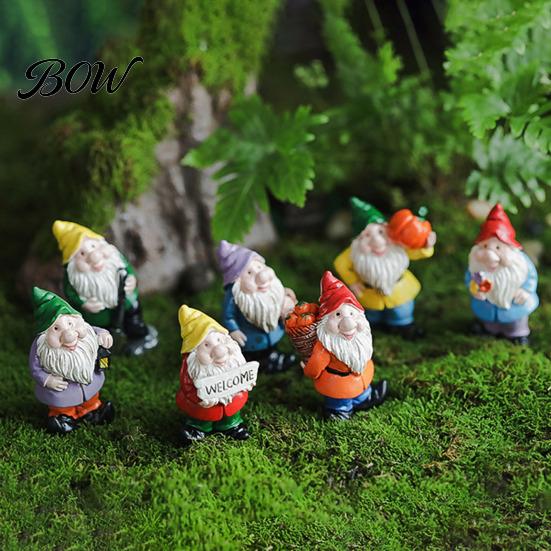 Whimsical Outdoor Garden Decor Mini Gnomes Figurine, Resin Welcome Gnome Statue, Small Handcrafted Ornament Dwarf for Fairy Garden, Flower Pot,