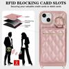 For iPhone 15 Plus/14 Plus Case with Lanyard/Mirror/Card Holder Grids Pattern RFID Blocking Phone Cover