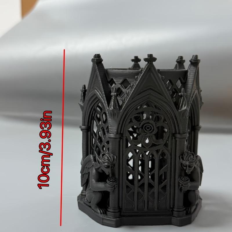 3D Printed Gothic Pen Holder Multifunctional Storage Box Eco-friendly Material for Office Stationery Vanity Use