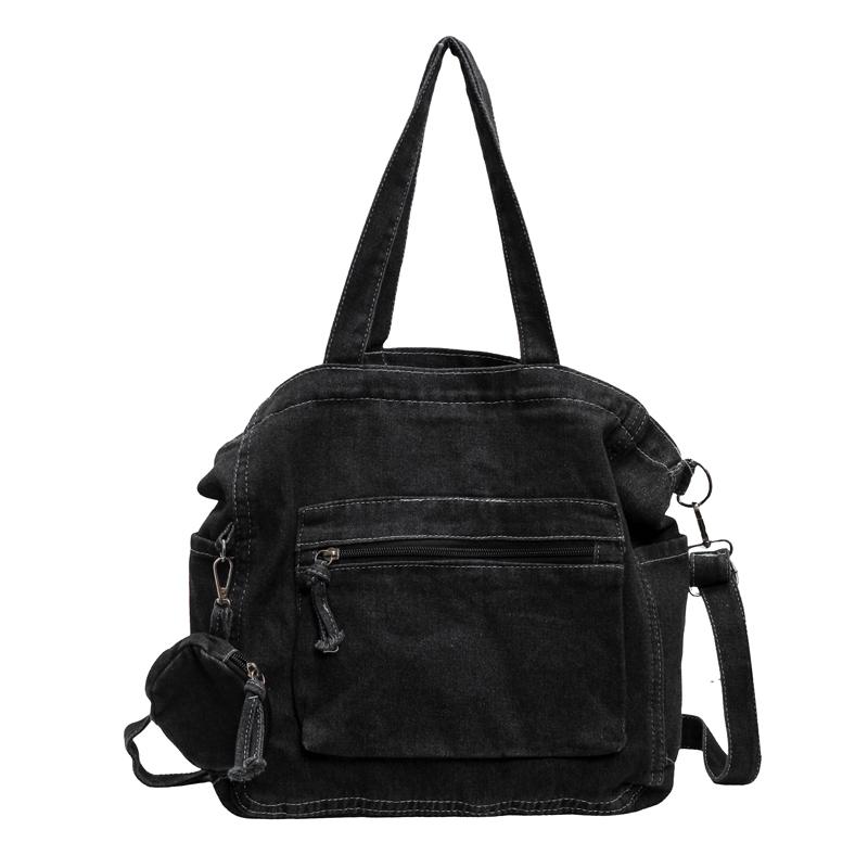 Borsa a tracolla in denim da donna, grande capacità, borsa a mano per studenti, pendolari, classi, borsa a tracolla