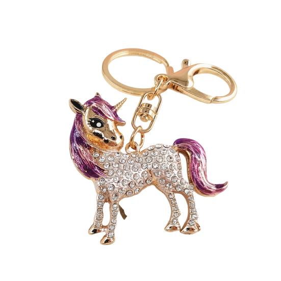 Horse Keychain Colorful Sparkling Rhinestones Horse Charm Key Chain Bags Backpacks Cars Good Luck Mascot