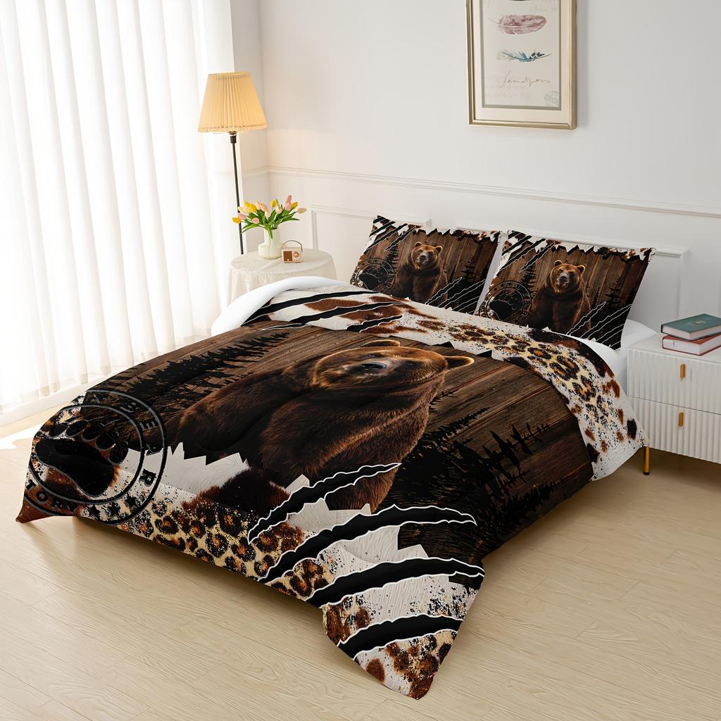 Brown Bear Bedding Set Duvet Cover Set Quilt Cover With Pillowcase For Bedroom Decor Birthday Gift Halloween Christmas Gift