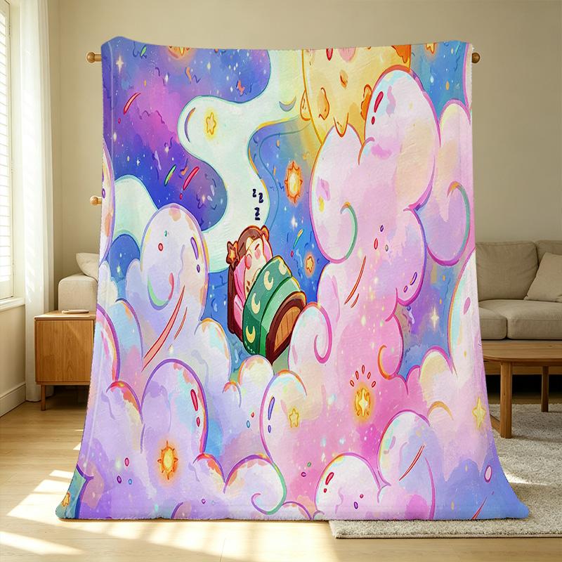 Soft Flannel Fleece Blanket, Cartoon Starry Sky Colorful Breathable Cozy Warm, for Home, Sofa, Nap, Sleep, Office, All Season, Christmas & Halloween