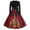 Halloween Print Flare Dress For Women Long Sleeve Dress Hollow Party Casual Round Neck Dresses