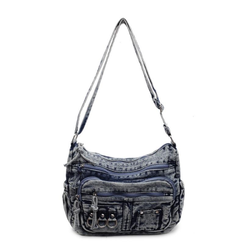 

Винтажная джинсовая сумка для женщин среднего и пожилого возраста, сумка для мам с несколькими карманами, сумка через плечо для поездок на работу синий
