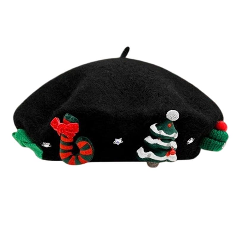 Christmas Beret Hat for Women and Girl, Brimless, Soft Warm Painters Hat, Headwear for Festival, Holiday Photoshoots and Seasonal Party Decoration