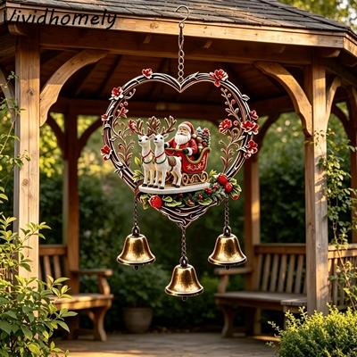 Decoração de Pátio Papai Noel Sino de Vento de Natal Alce Decoração de Casa Enfeite Pendurado de Natal Acrílico 2D Plano Pingente Pendurado Pátio