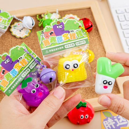 Vegetable Squeeze Toy with Bell Ball Chain Stress Slow Rising Vegetable Sensory