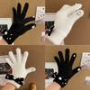 Rhinestone&Bowknot Decor Knitted Gloves Winter Full Finger Mitten Thicken Warm Christmas Black/ White Gloves for Girls