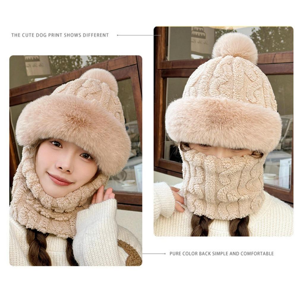 Hat, Neck, One Piece Women's Winter with Thick Velvet Riding Windproof and Cold Proof Electric Car Warm Hoodie