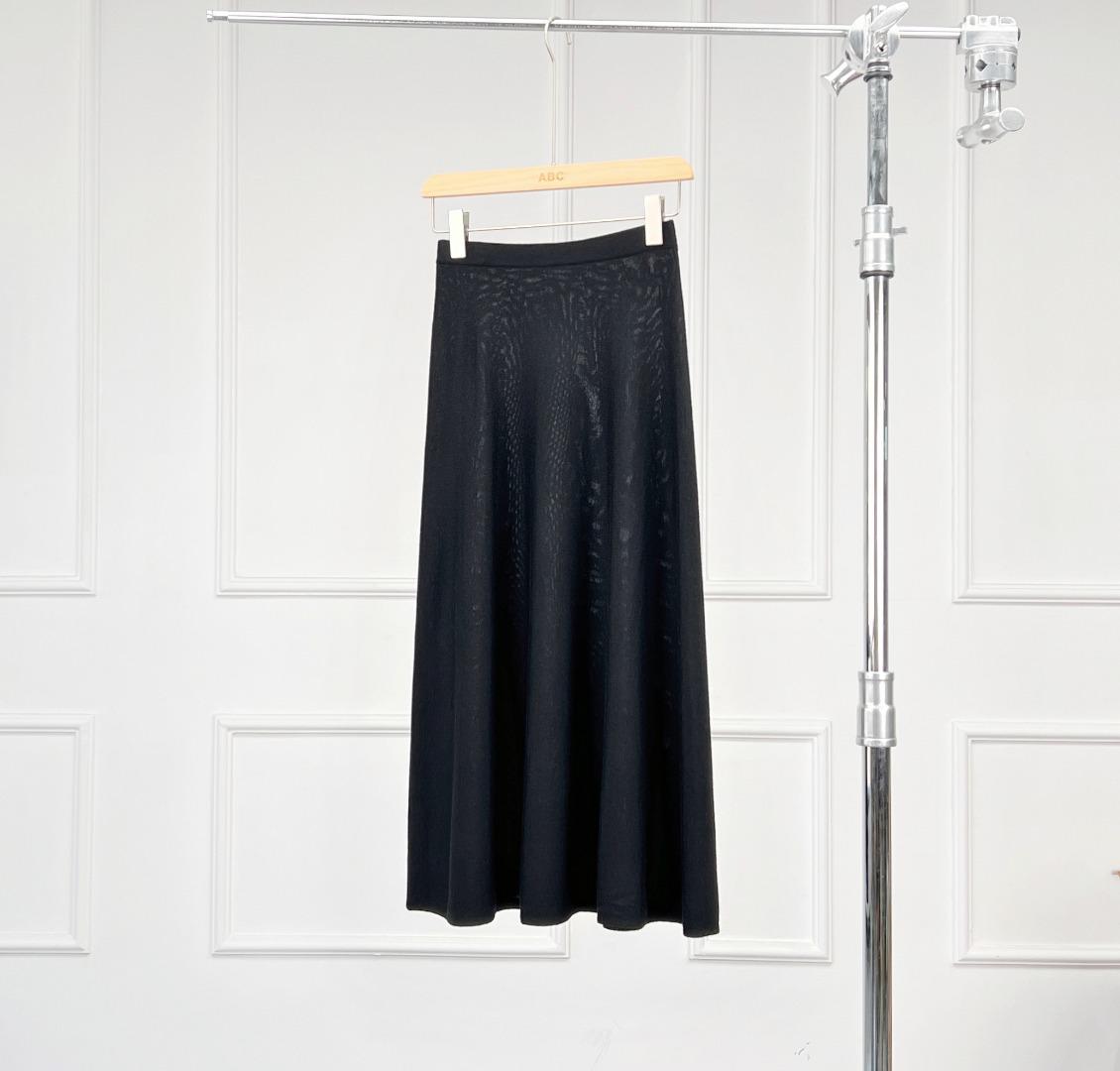 

KW041 Urban Chic High-Waisted Wool Knit A-Line Midi Skirt for Women Small чёрный