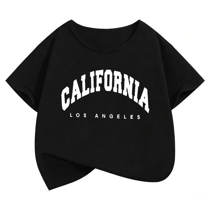 

Калифорния Лос-Анджелес Футболки с принтом букв Модная детская футболка для мальчиков и девочек Летний весенний повседневный топ 100cm чёрный
