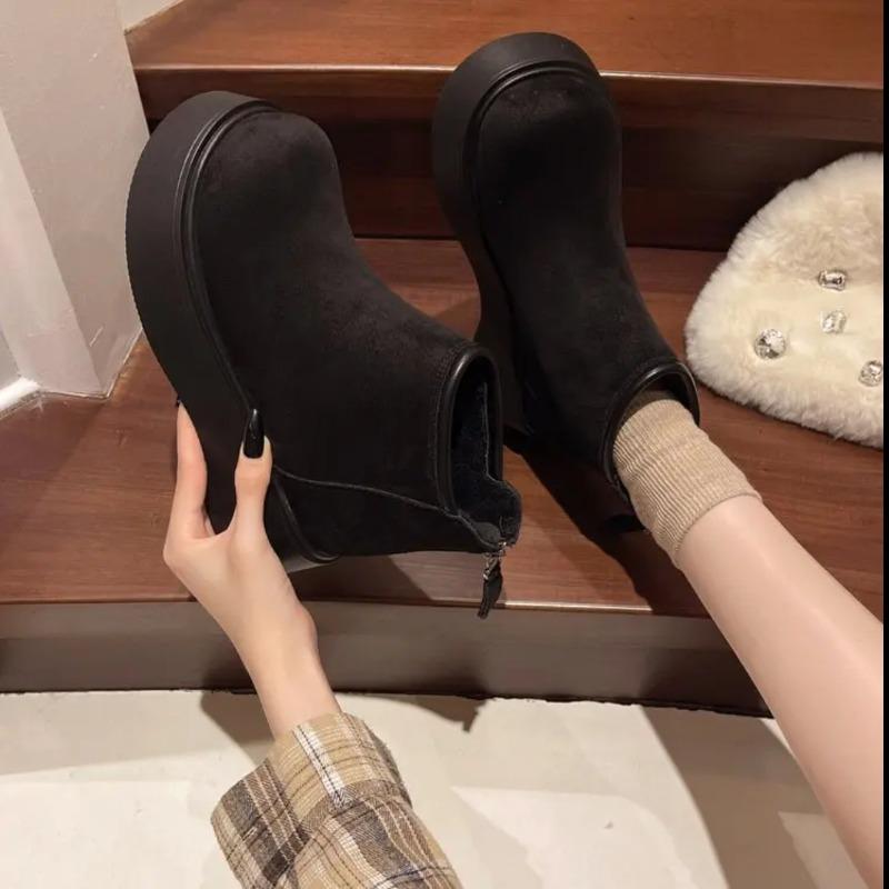 Snow Boots, Thick-soled Height-increasing Shoes, New Women's Boots, Fleece Cotton Boots, Short Boots