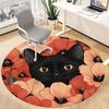 1pc Black Cat Floral Pattern Chair Carpet for Office, Round Non Slip Durable Large Size Office Carpet, Suitable for Office