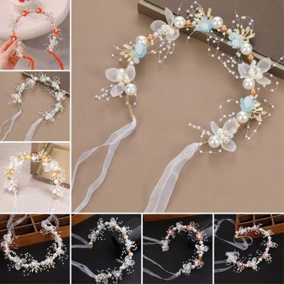 Headband Floral Butterfly Design Adjustable Ribbon Women Headband Faux Pearl Cubic Zirconia Greek Bohemian Style Wedding Bridesmaids Fairy Headpiece