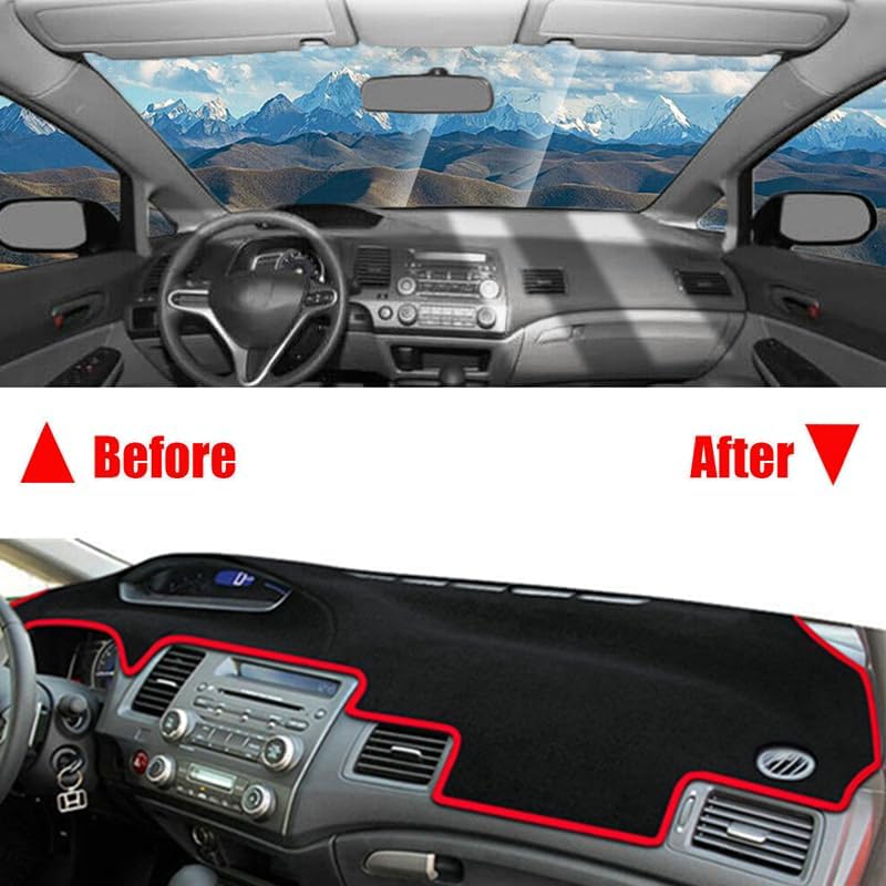 Red Line Car Dash Cover Mat Anti-Slip Dashboard Protective Cover Pad for Honda Civic Car Interior Pad 2006 2007 2008 2009 2010 2011
