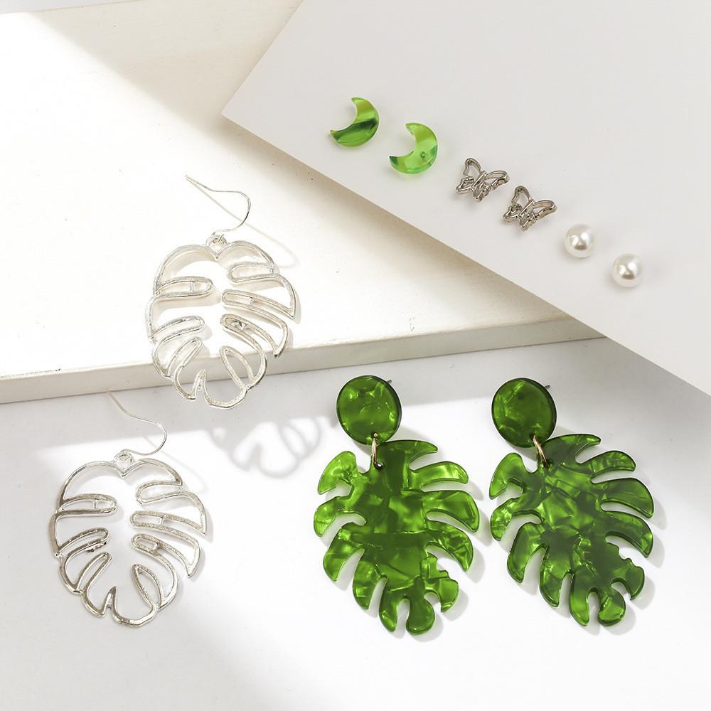 Fashion Forward Acrylic Leaf Earrings For Women European American Style With Butterfly Pattern