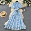 Elegant lace embroidered dress women's summer high waist A-shaped skirt commuter temperament long dress banquet long dress