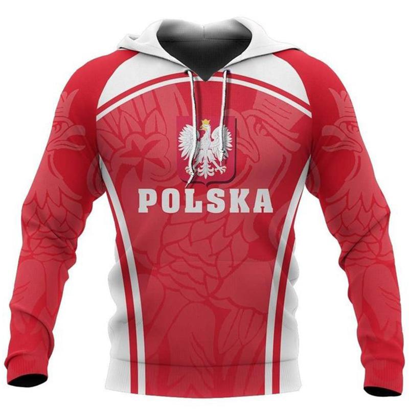 Polnische Flagge Emblem Harajuku Bedruckt Retro Mode Herren und Damen Sport Outdoor Freizeit Täglich Locker Bequem Hoodie