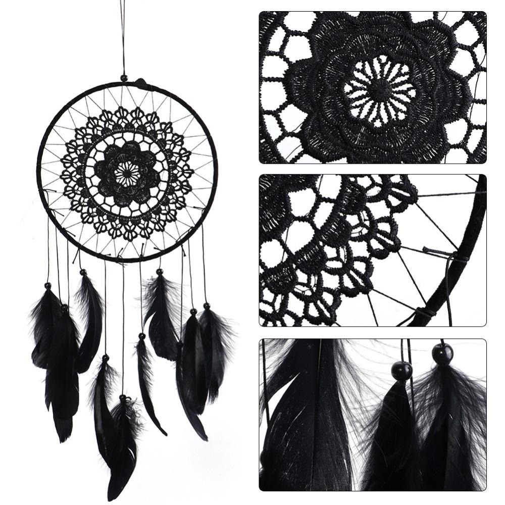 Boho Stil schwarzer Traumfänger Feder Spitze Traumfänger Wandbehang Blüten Design Gewebte Dekoration Boho Wandornament Heimornament