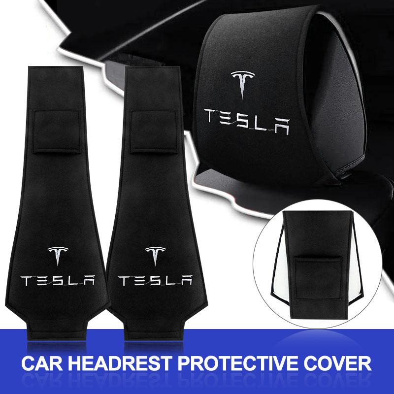 Car Headrest Cover Auto Seat Headrest Cushion Neck Pillow Case Accessories For Tesla Model 3 Model S Model X Model Y Roadster Bonina Coil