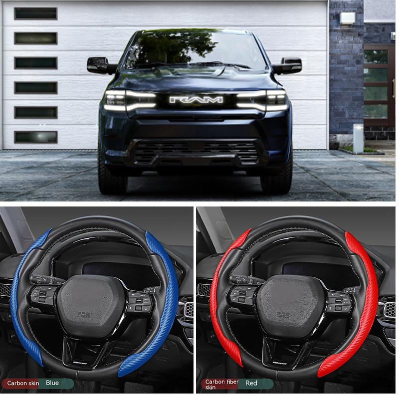 

Универсальный автомобильный чехол на руль для Dodge RAM из углеродного волокна, нескользящий, украшение интерьера автомобиля Suede Black A