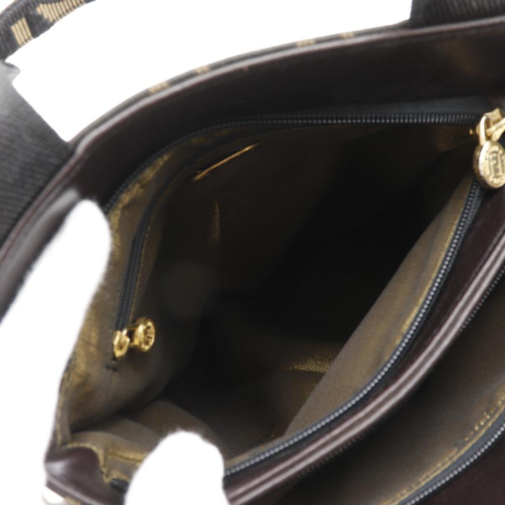 Fendi Mini Tote Handbag Zucca Pattern Brown Nylon Canvas Women Used