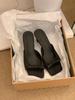 High heels French square head one-word slippers women's outer wear 2025 new summer temperament bow sandals