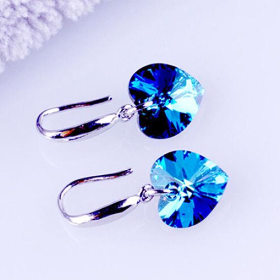 Women's Blue Heart Rhinestone Alloy Ear Hook Dangle Eardrop Earrings
