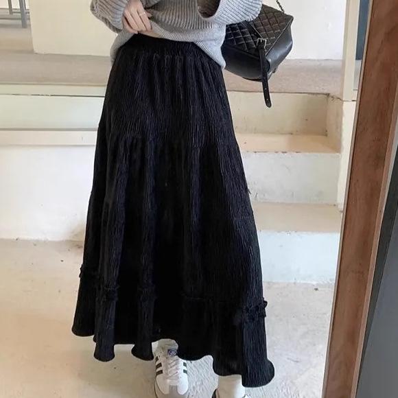 Corduroy Girly Style Long Slimming Cake Skirt - Autumn/Winter Collection