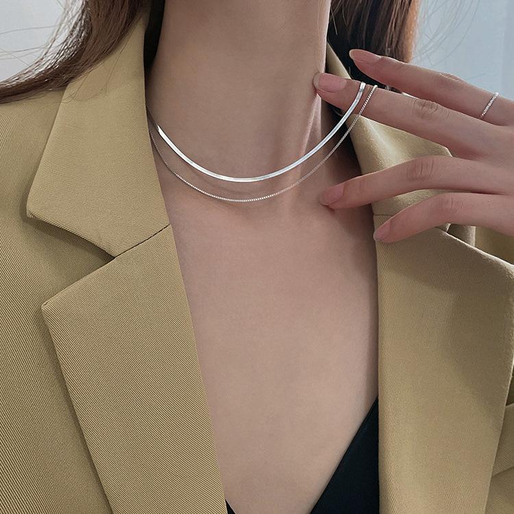 

Простая классическая двухслойная цепочка из титановой стали со змеиной костью, ожерелье для женщин, модные украшения, сексуальная цепочка для девочек