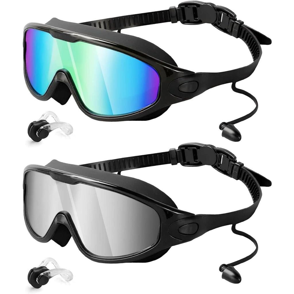Swim Goggles 2 Pack, Wide View Anti Fog&UV Swimming Goggles for Audlt, No Leaking Swim Glasses for Men Women Youth